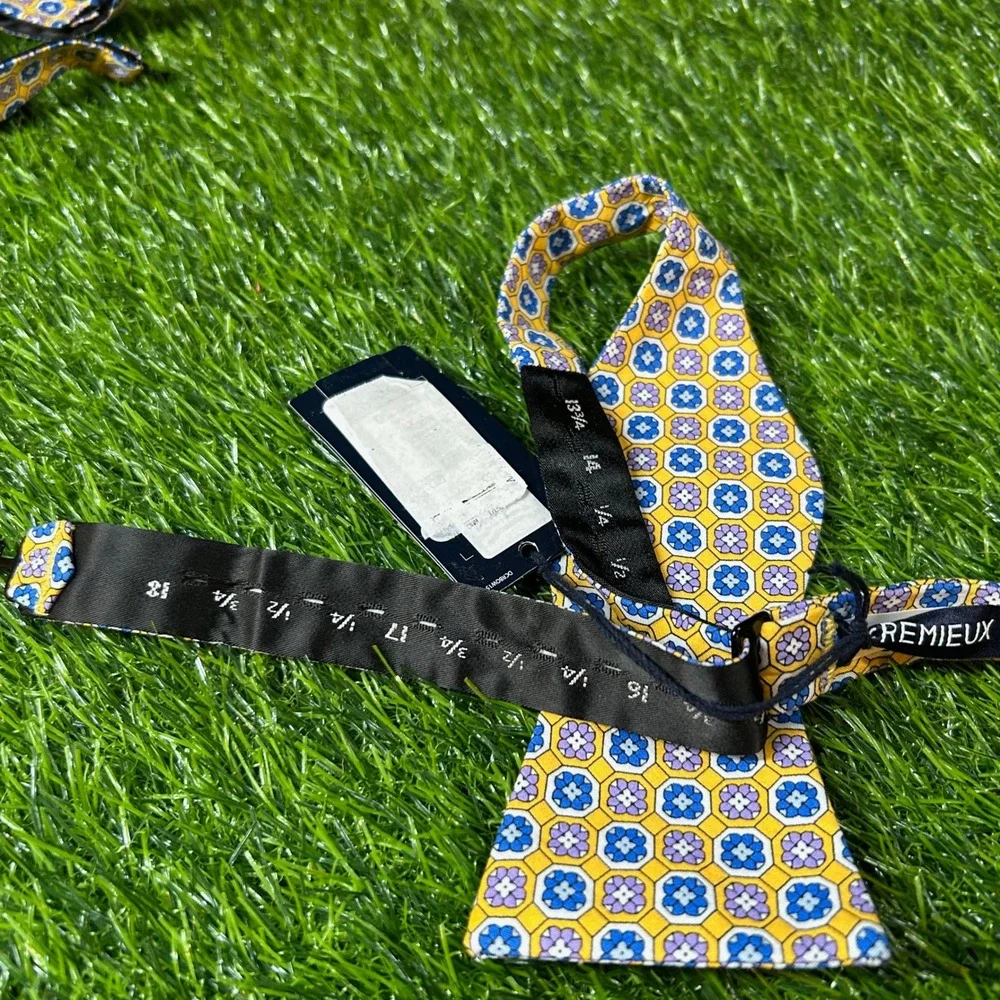 Cremieux Bow Tie Floral Pattern Self Tie Yellow Blue Purple‎ Cotton Mens NWT